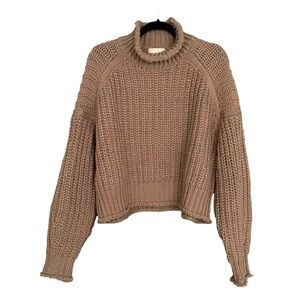 H&M Wool Cropped Oversized Chunky Knit Ribbed Mock Neck Sweater M
